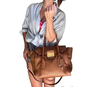 Authentic Prada Italy brown leather purse bag two way